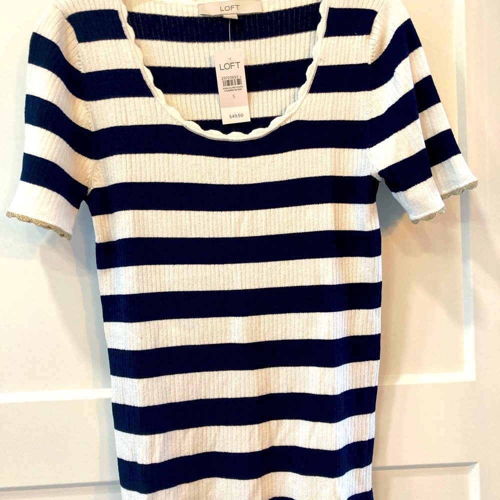 Loft short sleeve top. Navy and white striped